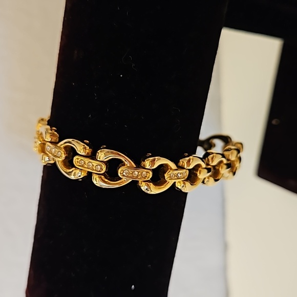 Rhinestone & Goldtone Link 6.5" Bracelet - Picture 1 of 9